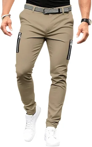DGHM-JLMY Mens Chinos Slim Fit Pants Comfort Casual Solid Trousers Skinny Tapered Dress Pants with Zipper Pockets