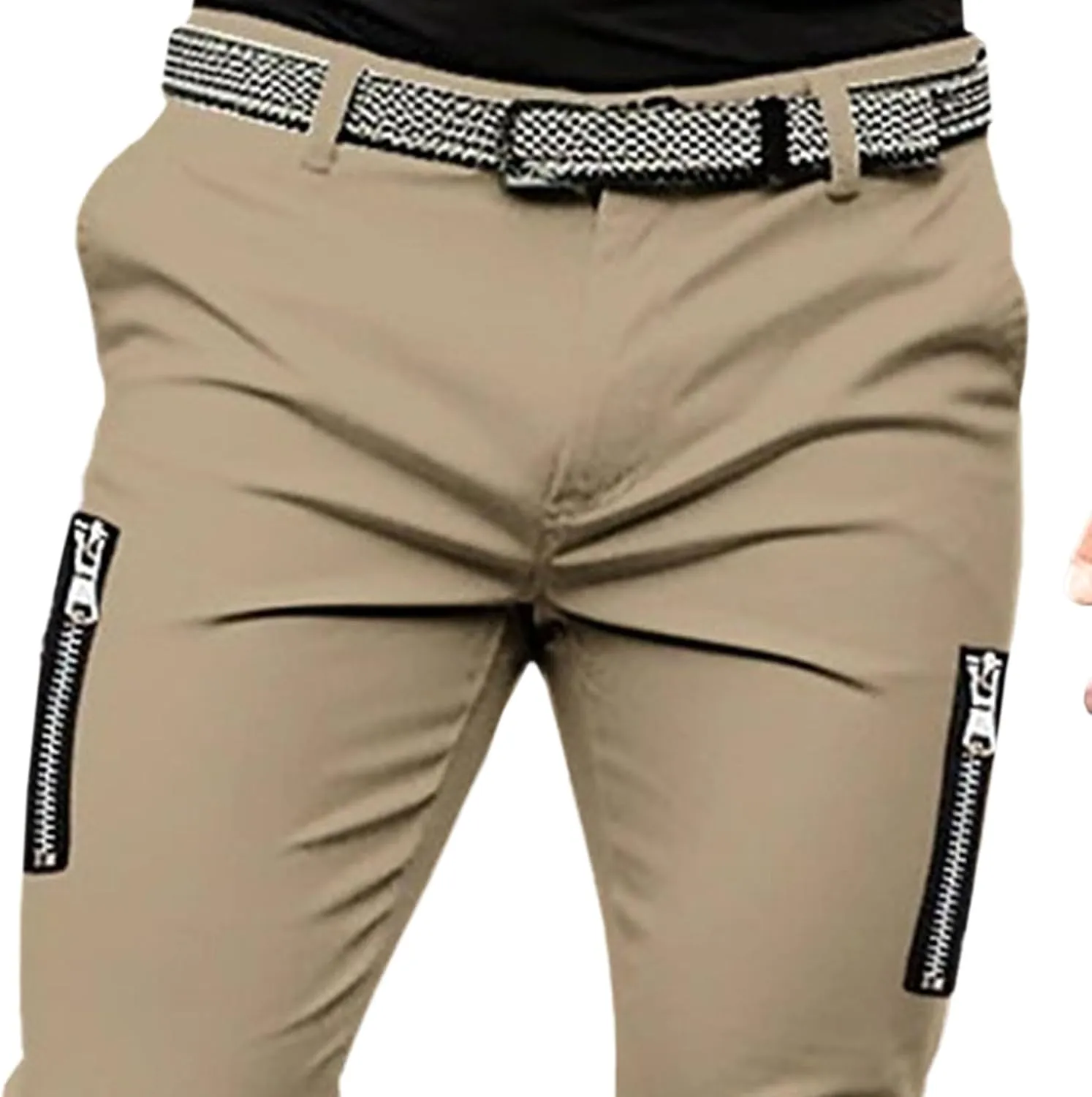 DGHM-JLMY Mens Chinos Slim Fit Pants Comfort Casual Solid Trousers Skinny Tapered Dress Pants with Zipper Pockets