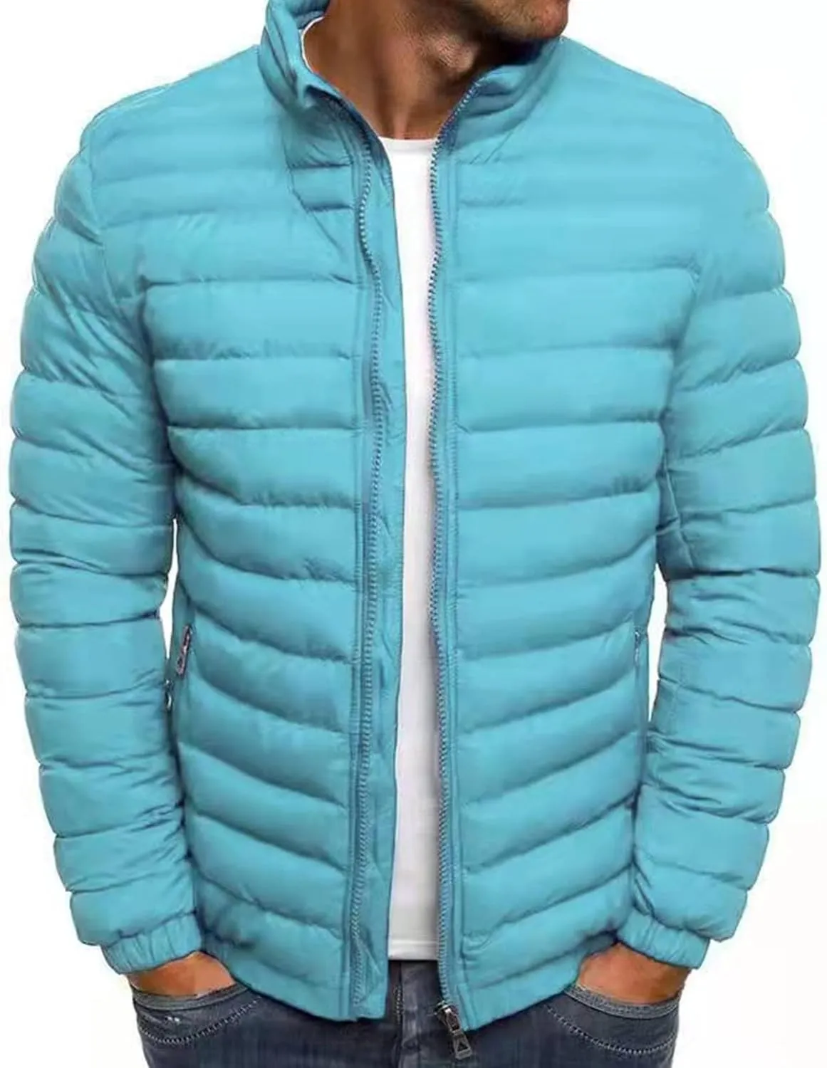 Dgoopd Quilted Jackets for Men Puffer Thick Winter Coats Lightweight Packable Puffer Jacket Warm Windproof Zipper Down Jacket