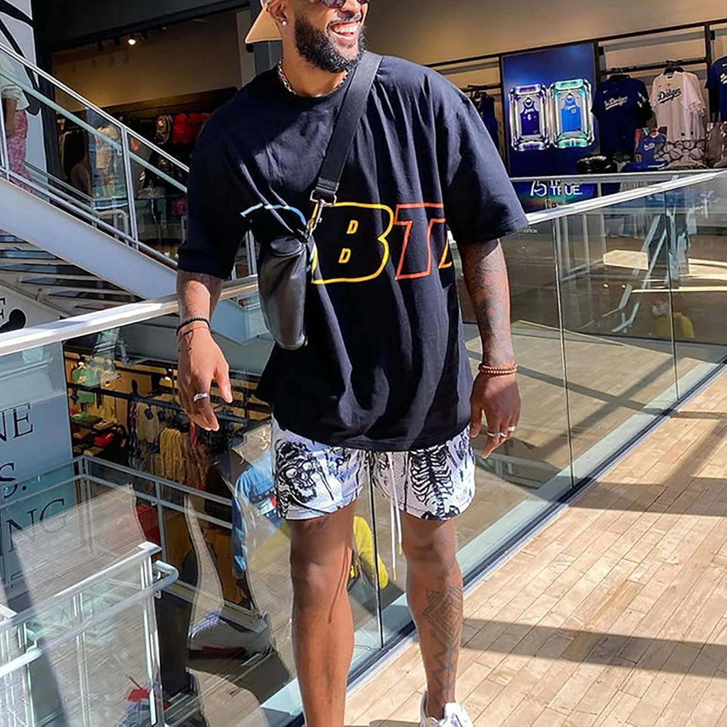 DIOTSR Mens Graphic Shorts Casual Flat Front Shorts Cool Streetwear Designer Shorts Drawstring Summer
