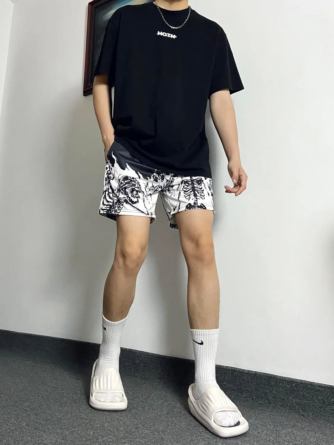 DIOTSR Mens Graphic Shorts Casual Flat Front Shorts Cool Streetwear Designer Shorts Drawstring Summer