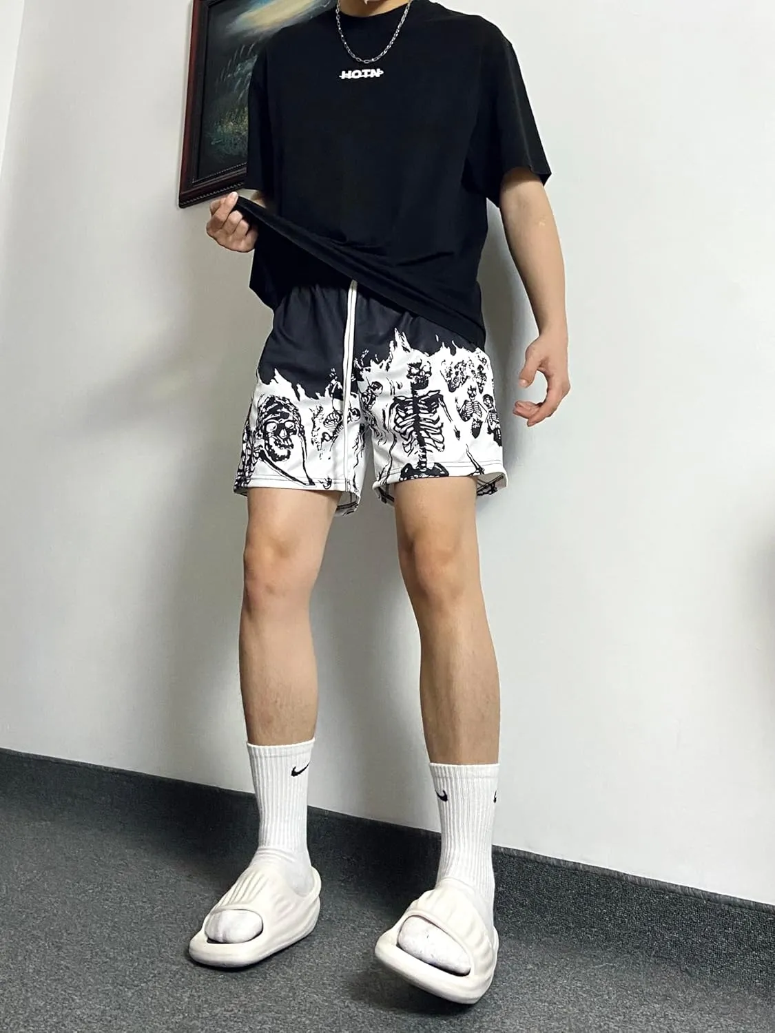 DIOTSR Mens Graphic Shorts Casual Flat Front Shorts Cool Streetwear Designer Shorts Drawstring Summer