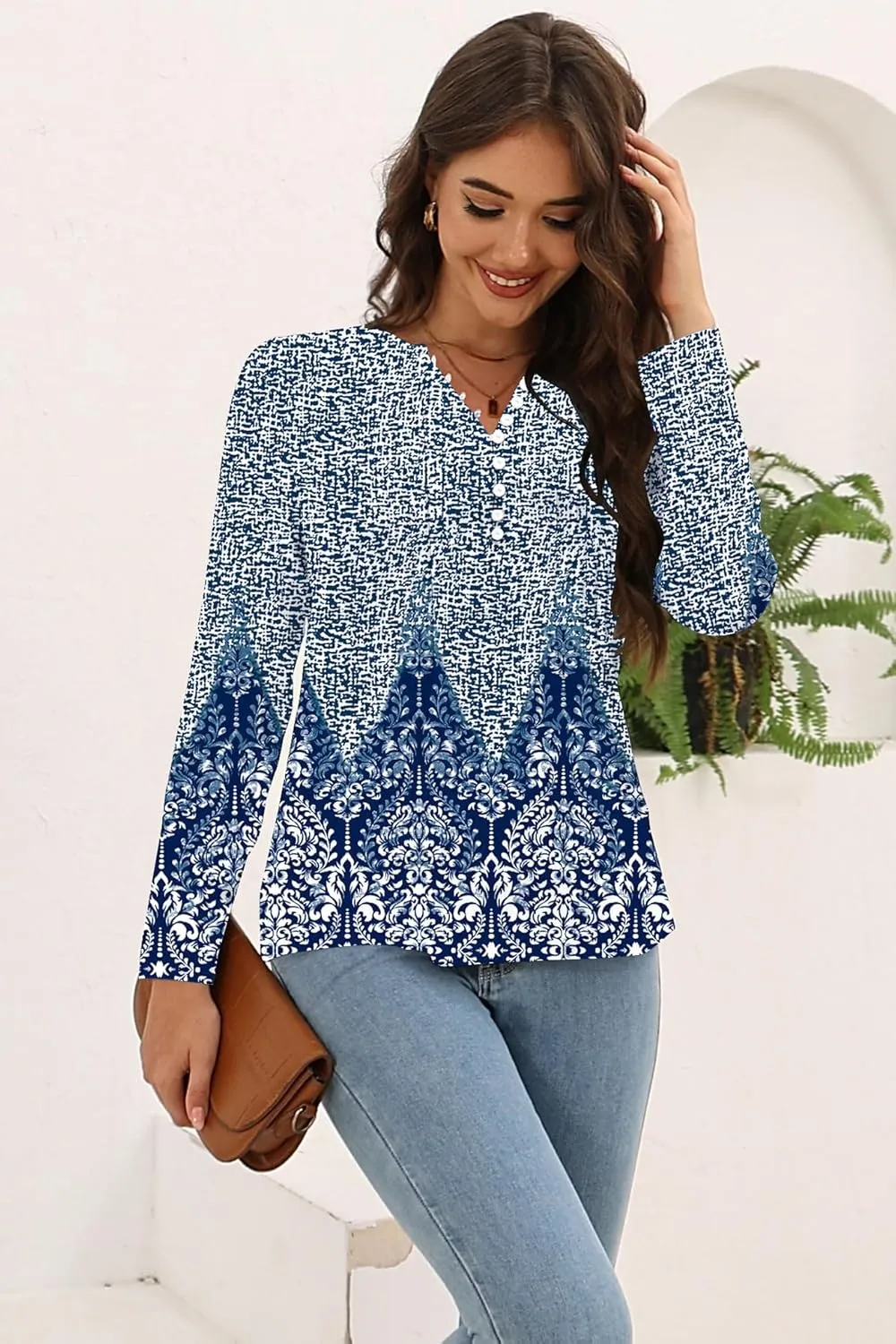 Disamer Womens T Shirts 2025 Fashion Tops Long Sleeve Pleated Dressy Casual Button Down Blouses Fall Clothes