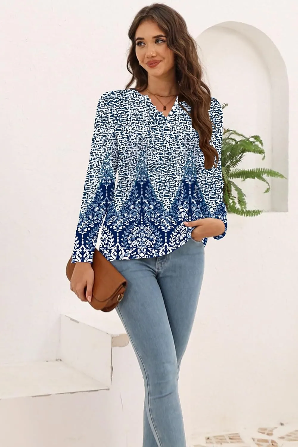 Disamer Womens T Shirts 2025 Fashion Tops Long Sleeve Pleated Dressy Casual Button Down Blouses Fall Clothes