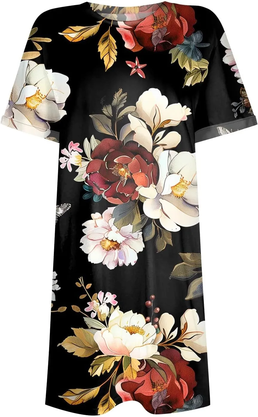 DPKLAD Womens Casual Summer T Shirt Dress Loose Short Sleeve Tunic Dress with Pocket for Women