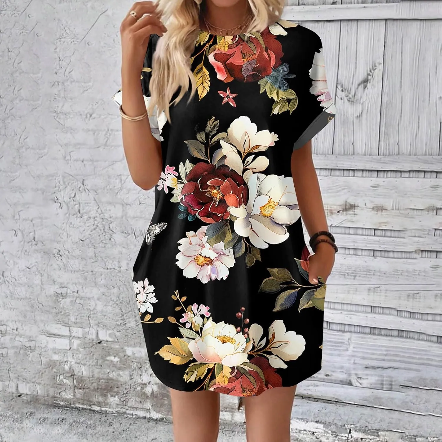 DPKLAD Womens Casual Summer T Shirt Dress Loose Short Sleeve Tunic Dress with Pocket for Women