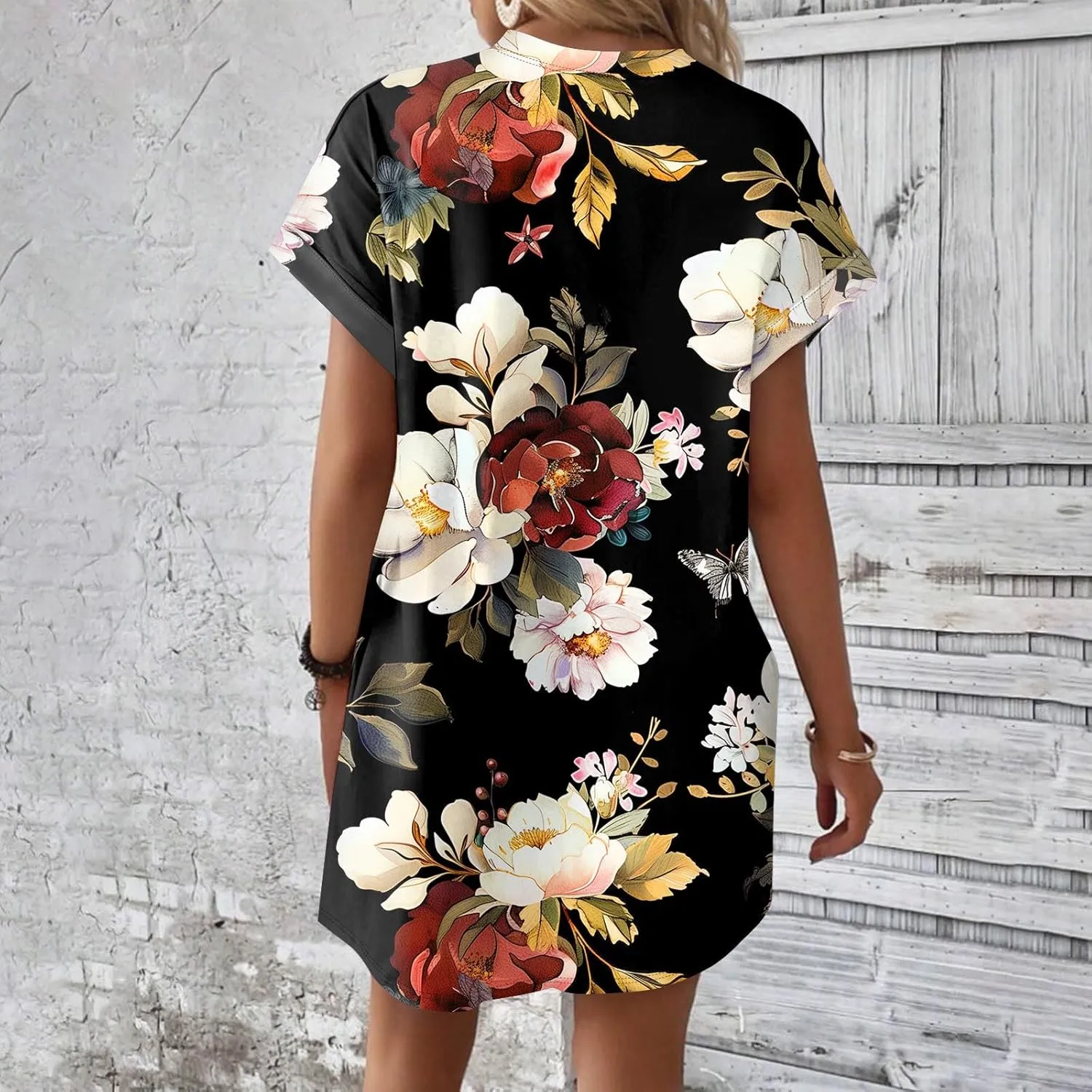 DPKLAD Womens Casual Summer T Shirt Dress Loose Short Sleeve Tunic Dress with Pocket for Women