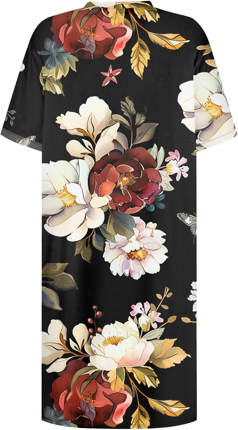 DPKLAD Womens Casual Summer T Shirt Dress Loose Short Sleeve Tunic Dress with Pocket for Women