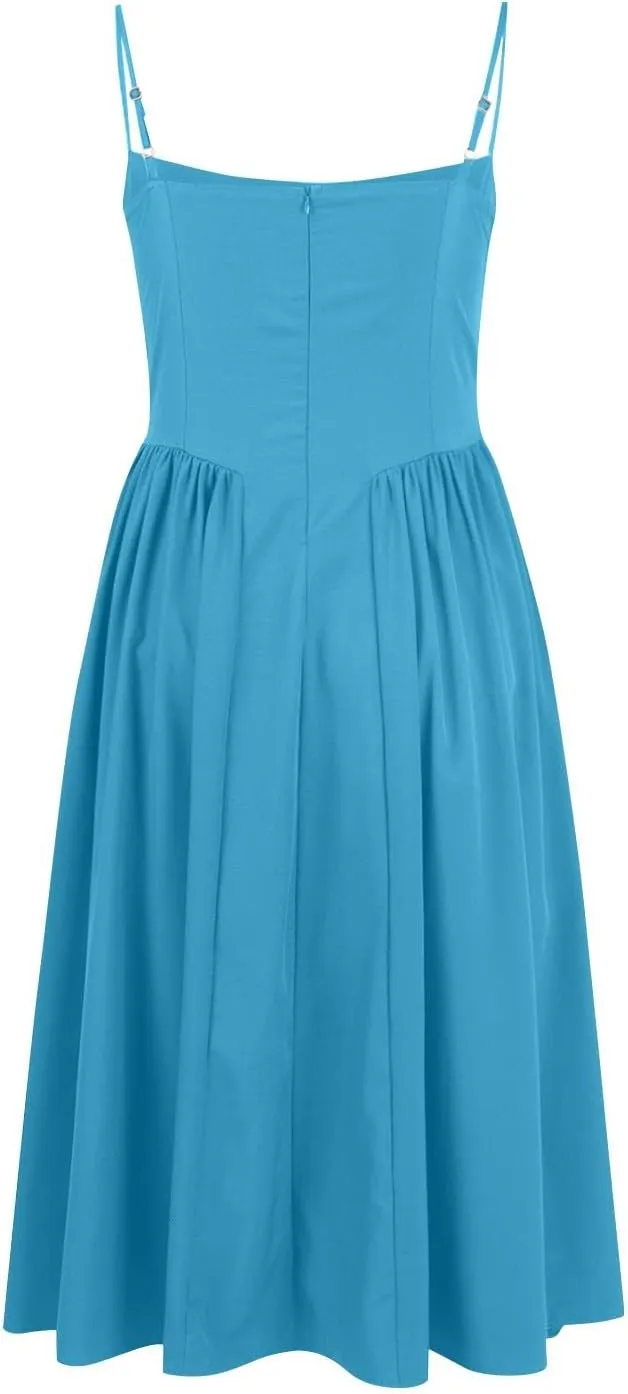 Dresses for Women Elegant Spaghetti Strap Midi Dress Pleated Low Cut Bustier Off Shoulder Dresses