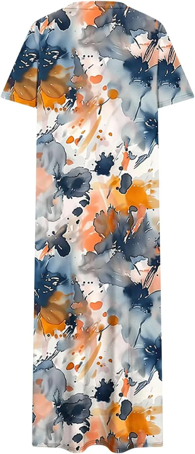 Dresses for Women Short Sleeve Boho Floral Graphic Print Sundresses Loose Casual Fashion Beach Dresses