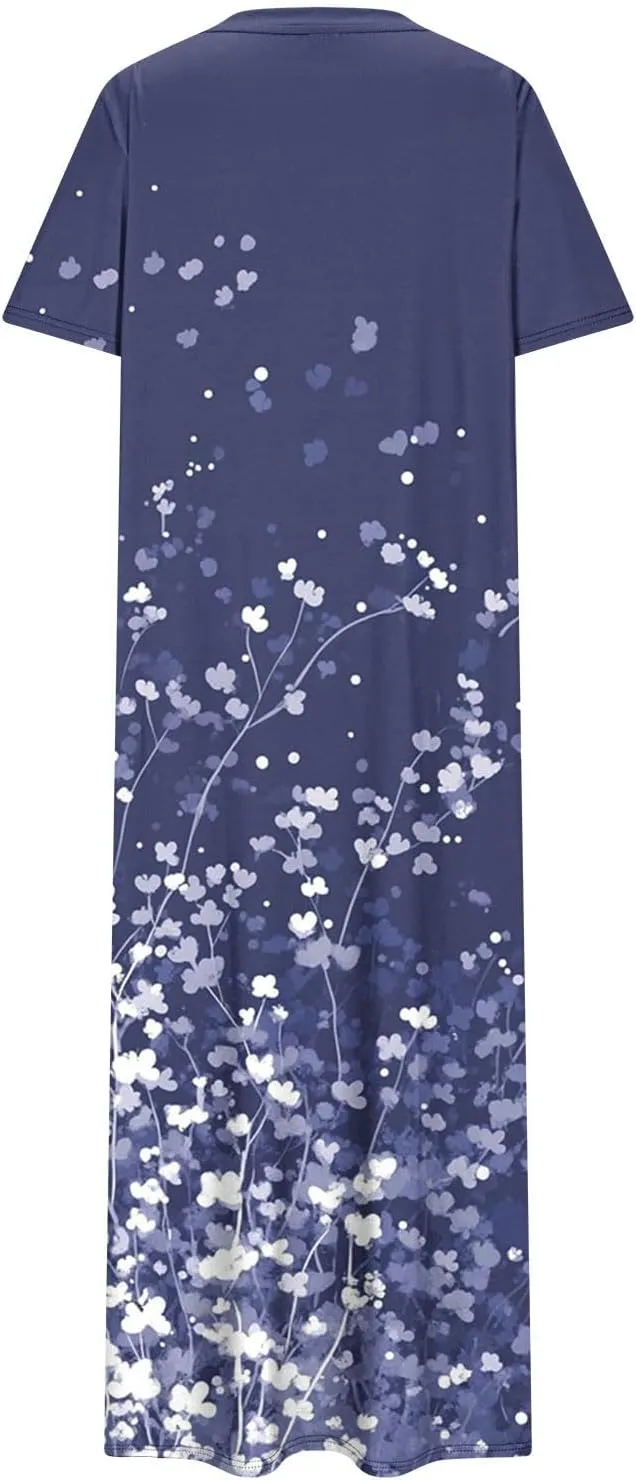 Dresses for Women Short Sleeve Boho Floral Graphic Print Sundresses Loose Casual Fashion Beach Dresses
