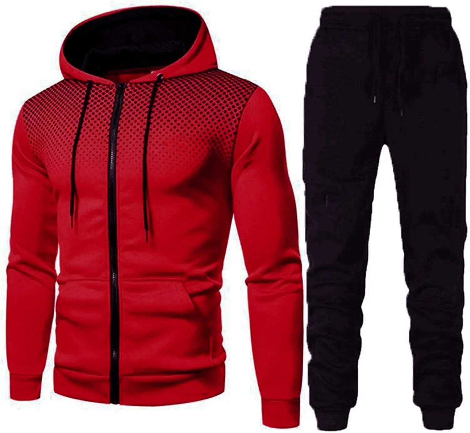 DuDubaby Men's Winter Sports Casual Fitness Suit with Dots Hoodie Sweatshirt and Pants