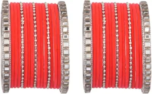 Efulgenz CZ Crystal Indian Wedding Bridal Bangle Set Plain Velvet Bangle with Silver Tone Beaded Metal Bangle Traditional Kundan Bangle Bracelet Jewelry for Women