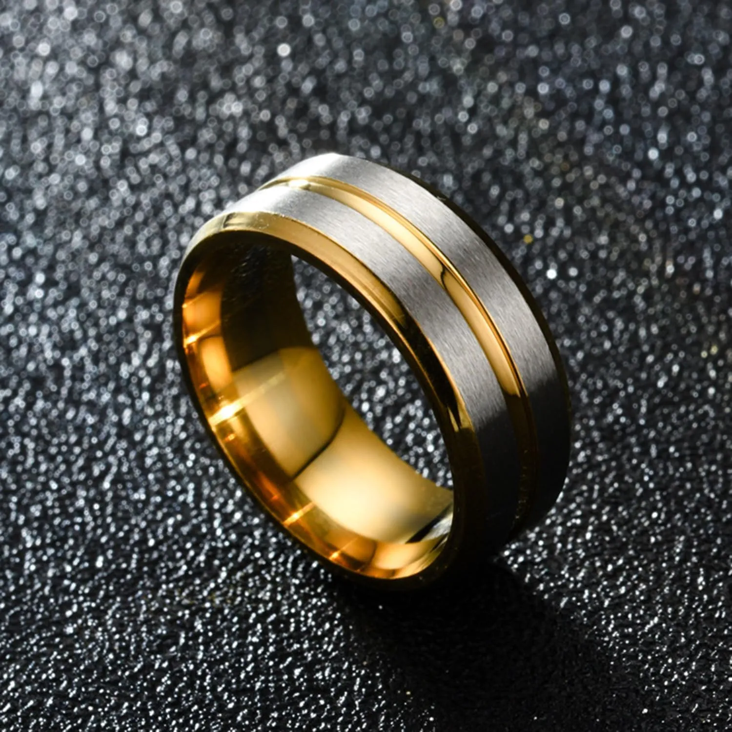 EIELO 9Pcs Stainless Steel Band Rings for Men Women Cool Fidget Spinning Chain Ring Anxiety Relief Fashion Simple Wedding Engagement Black Ring Set