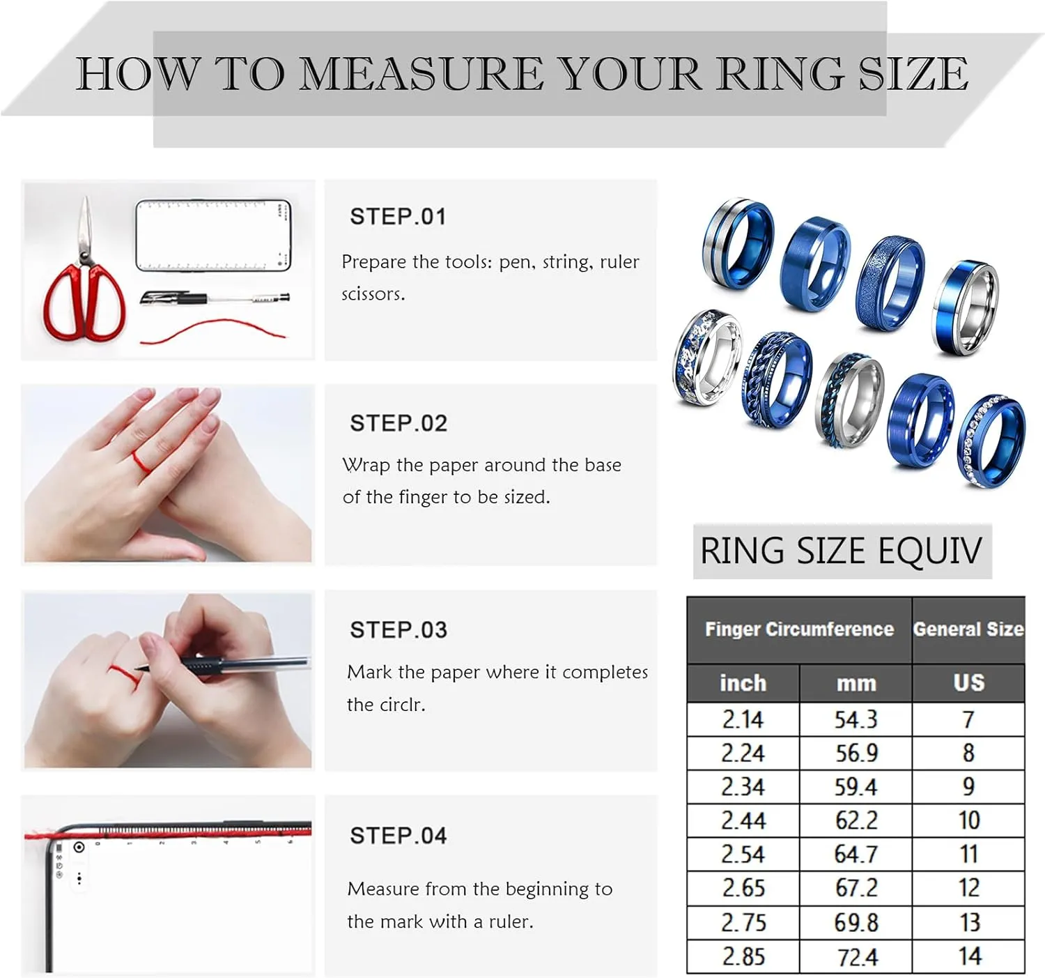 EIELO 9Pcs Stainless Steel Band Rings for Men Women Cool Fidget Spinning Chain Ring Anxiety Relief Fashion Simple Wedding Engagement Black Ring Set