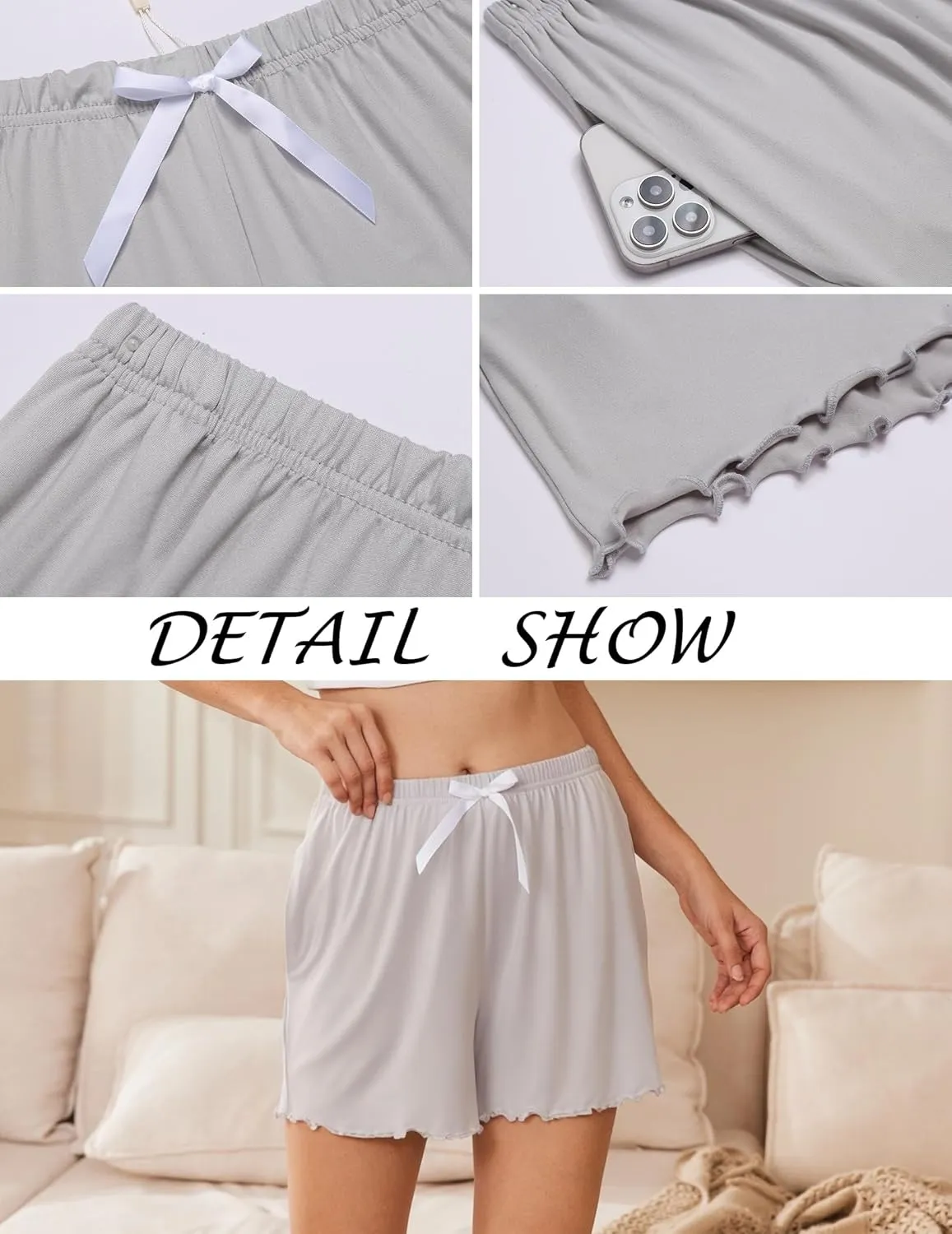 Ekouaer Womens Pajama Shorts Soft Comfy Sleep Shorts Casual Elastic Waist Pj Shorts with Pockets