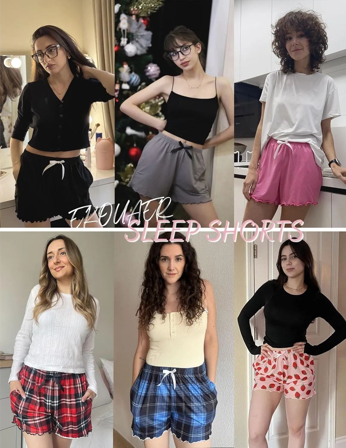 Ekouaer Womens Pajama Shorts Soft Comfy Sleep Shorts Casual Elastic Waist Pj Shorts with Pockets