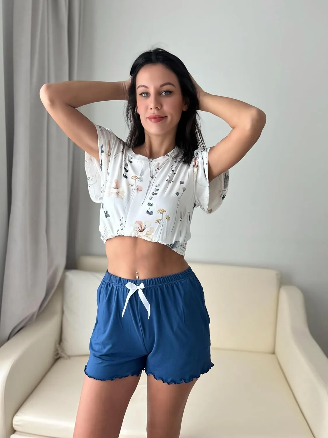 Ekouaer Womens Pajama Shorts Soft Comfy Sleep Shorts Casual Elastic Waist Pj Shorts with Pockets