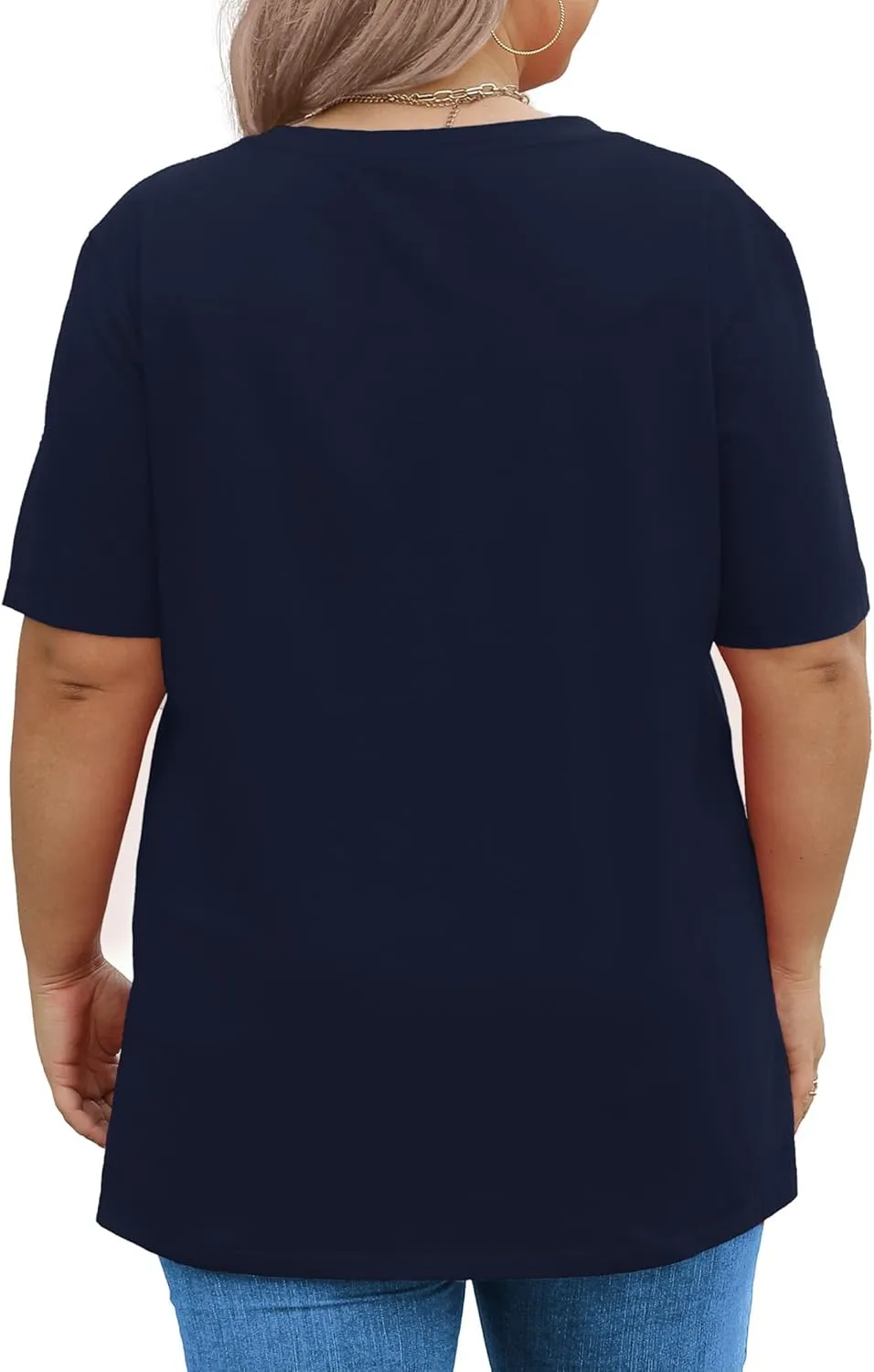 Elesomo Womens Plus Size T Shirts V Neck Short Sleeve Basic Tees Cotton Summer Tops
