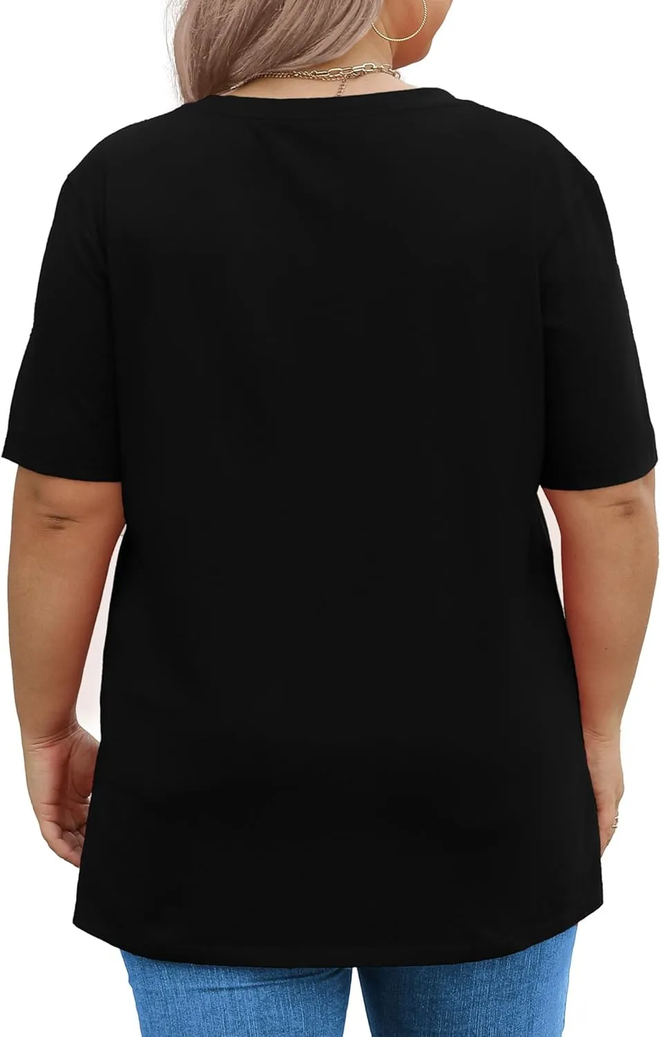 Elesomo Womens Plus Size T Shirts V Neck Short Sleeve Basic Tees Cotton Summer Tops