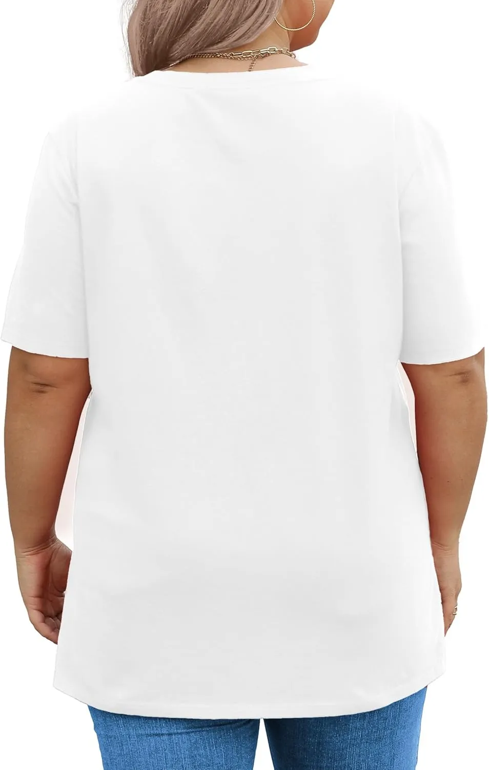 Elesomo Womens Plus Size T Shirts V Neck Short Sleeve Basic Tees Cotton Summer Tops