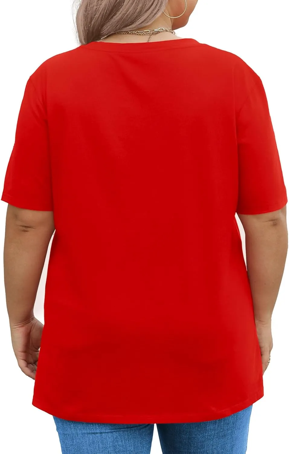 Elesomo Womens Plus Size T Shirts V Neck Short Sleeve Basic Tees Cotton Summer Tops
