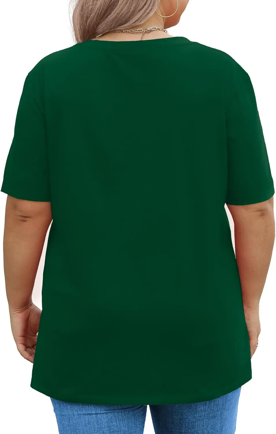 Elesomo Womens Plus Size T Shirts V Neck Short Sleeve Basic Tees Cotton Summer Tops