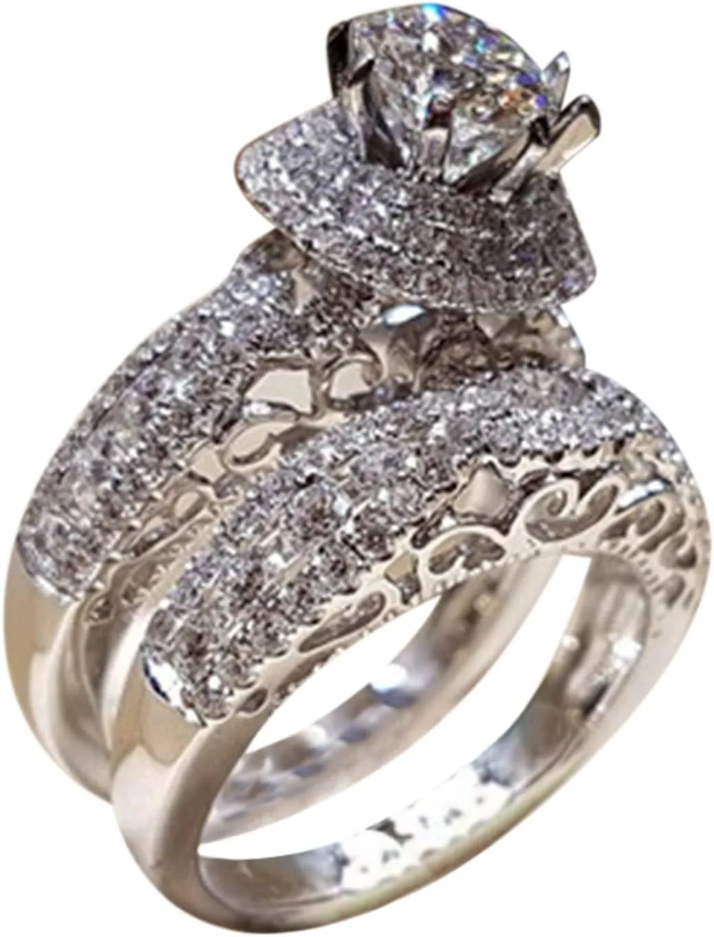 Exquisite 2pcs Full Cubic Zirconia Ring Set for Women Stackable Round Zircon Engagement Wedding Jewelry Valentine