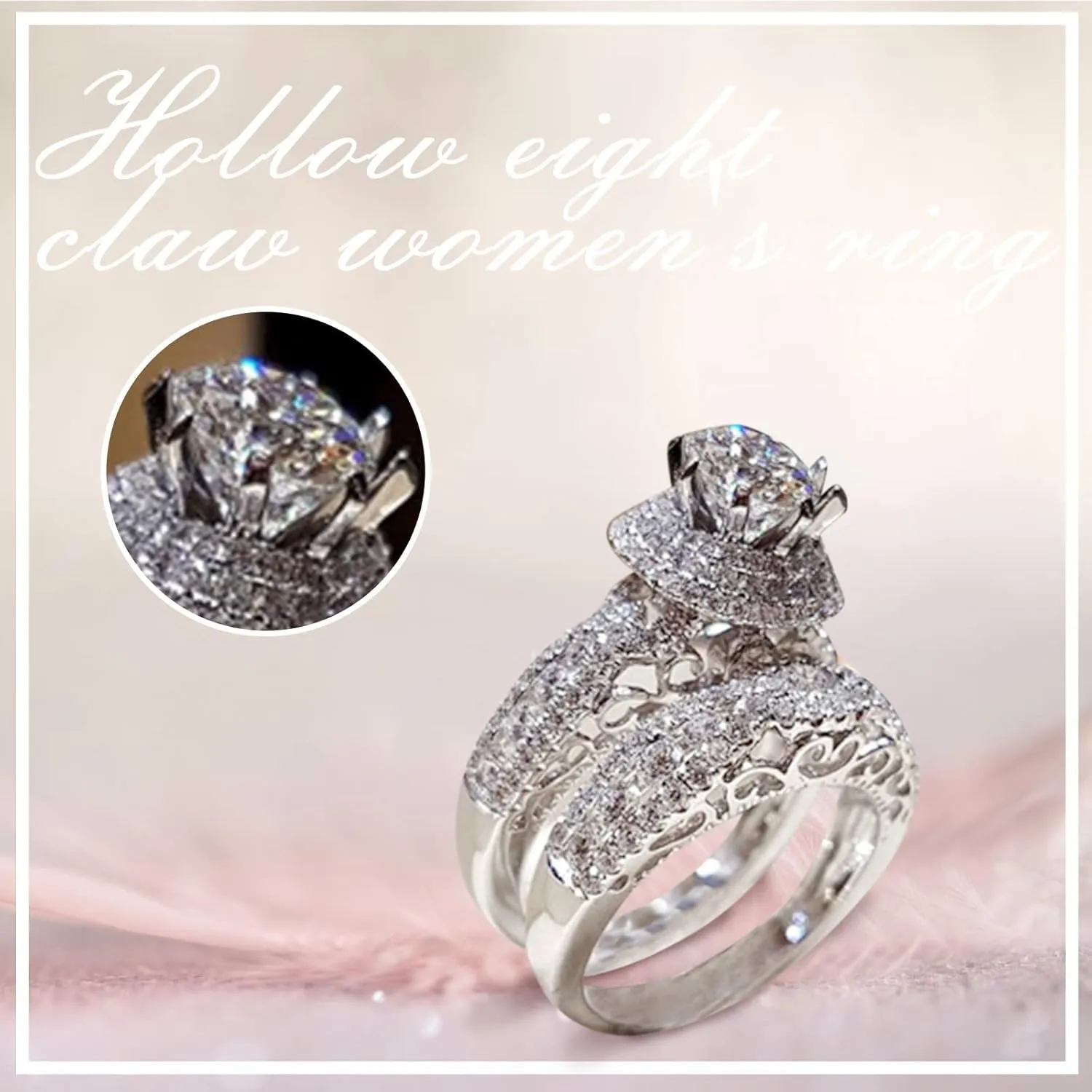 Exquisite 2pcs Full Cubic Zirconia Ring Set for Women Stackable Round Zircon Engagement Wedding Jewelry Valentine