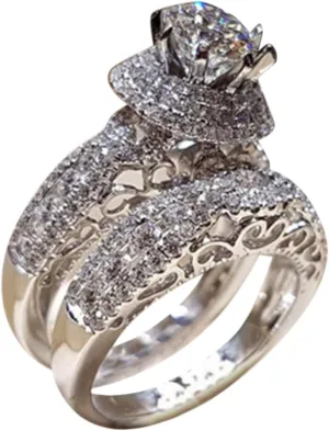 Exquisite 2pcs Full Cubic Zirconia Ring Set for Women Stackable Round Zircon Engagement Wedding Jewelry Valentine