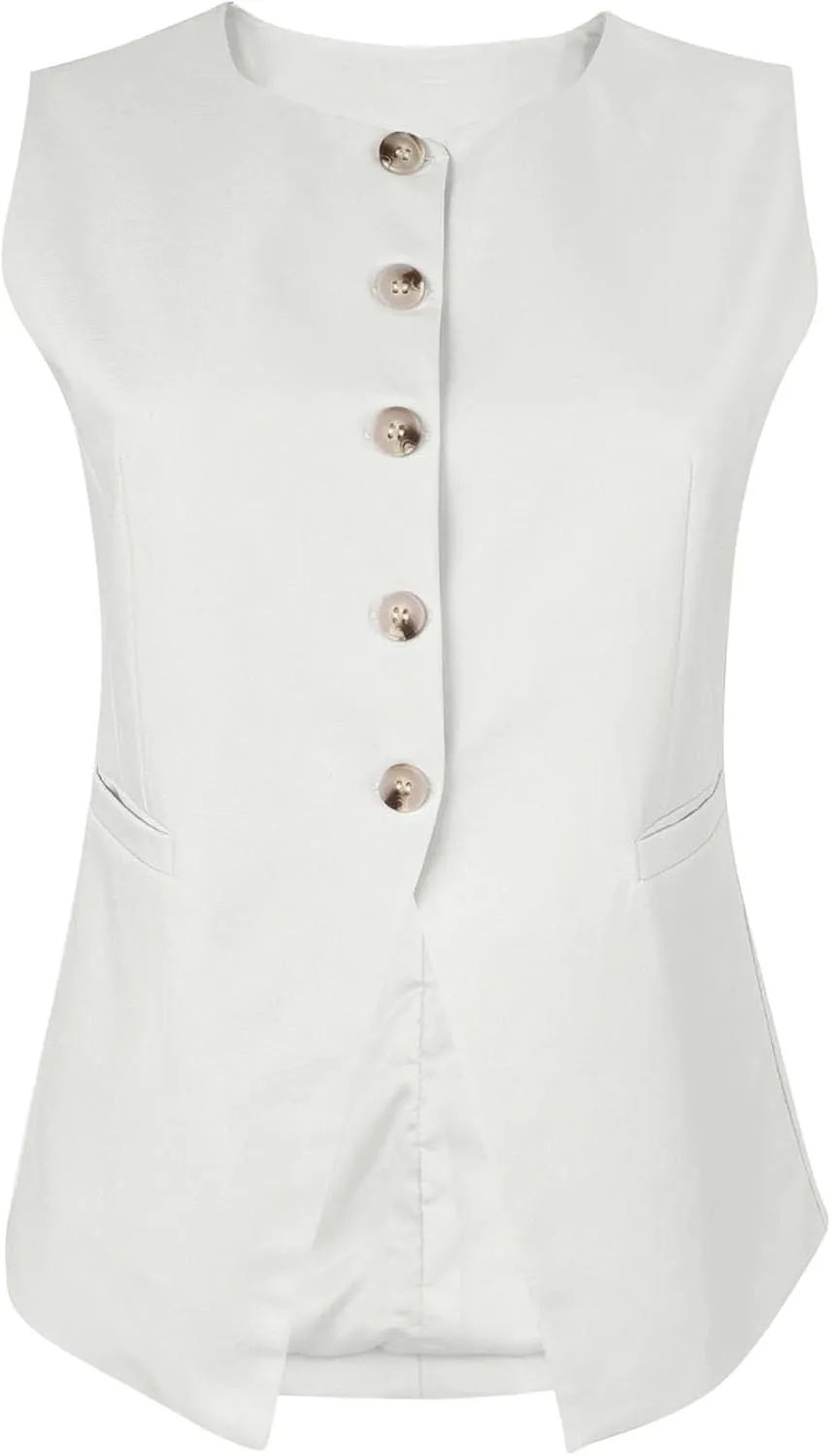 Fallorchid Womens Round neck Suit Vest Sleeveless Button Business Jacket Waistcoat Top