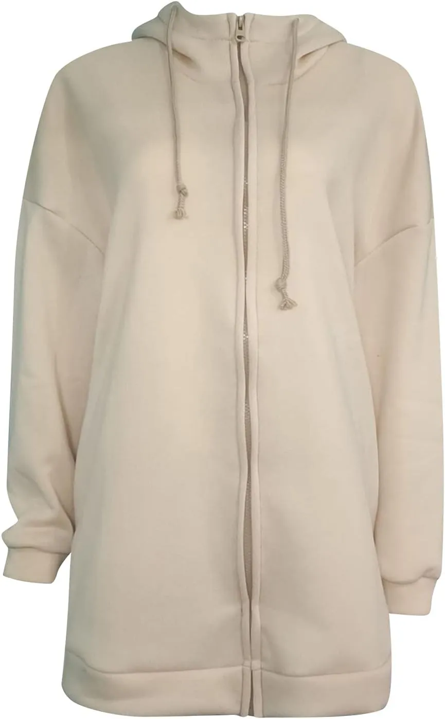 fartey Zip Up Hoodie Women Oversized Loose Baggy Long Sweatshirts Casual Drawstring Long Sleeve Y2K Jackets With Pockets