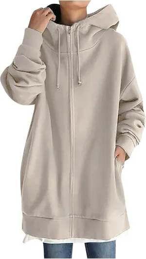 fartey Zip Up Hoodie Women Oversized Loose Baggy Long Sweatshirts Casual Drawstring Long Sleeve Y2K Jackets With Pockets
