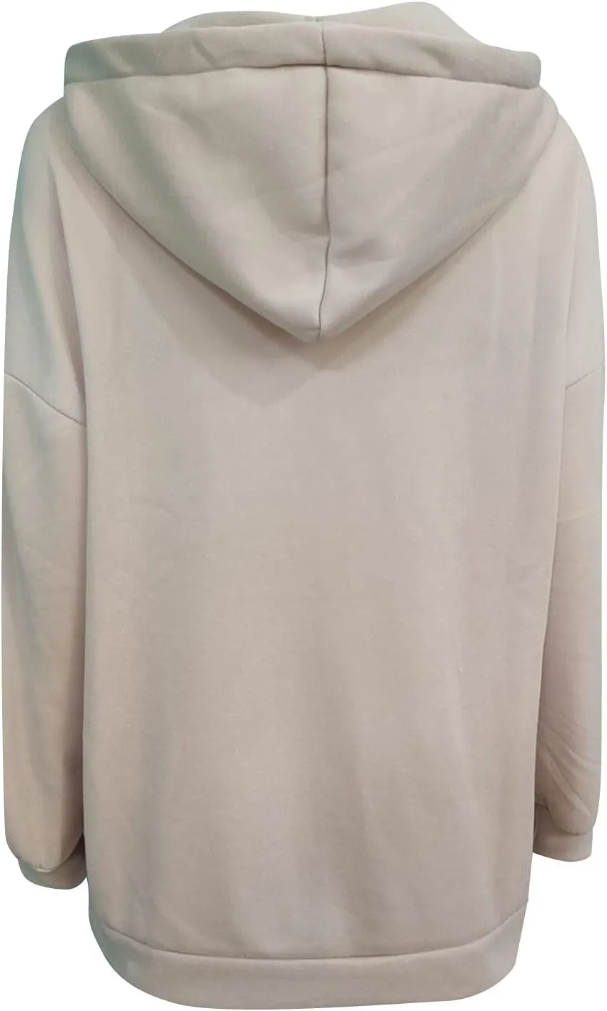 fartey Zip Up Hoodie Women Oversized Loose Baggy Long Sweatshirts Casual Drawstring Long Sleeve Y2K Jackets With Pockets