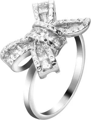 Fashion925 Silver Rings for Women Gold Plated Cubic Zirconia Promise Rings for Her Stackable Bow Wedding Band