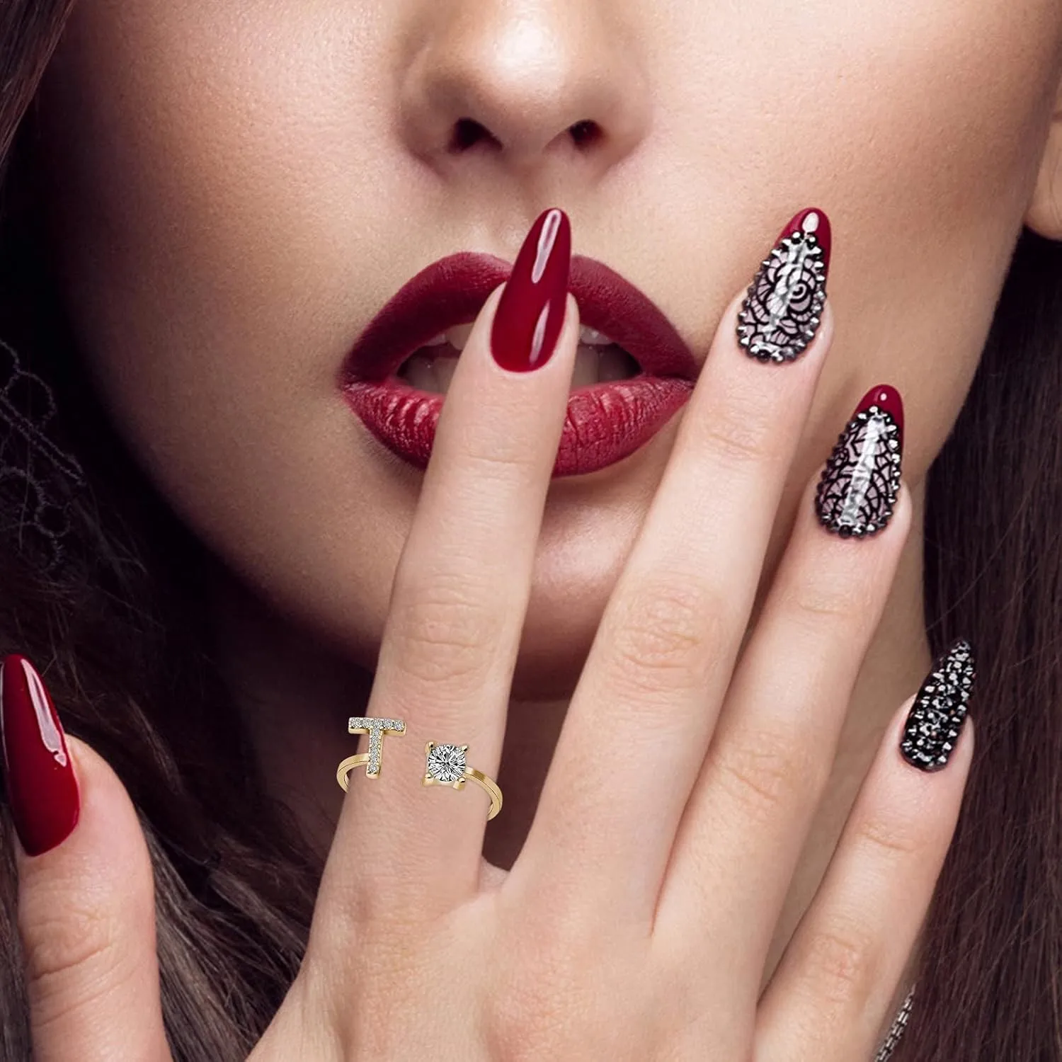 Fashionable Opening 26 Letters Rings for Women - Diamond Rhinestone Studded Zirconia Open Adjustable Rings Accessory Gifts Gold Crystal Finger Ring for Women Jewelry