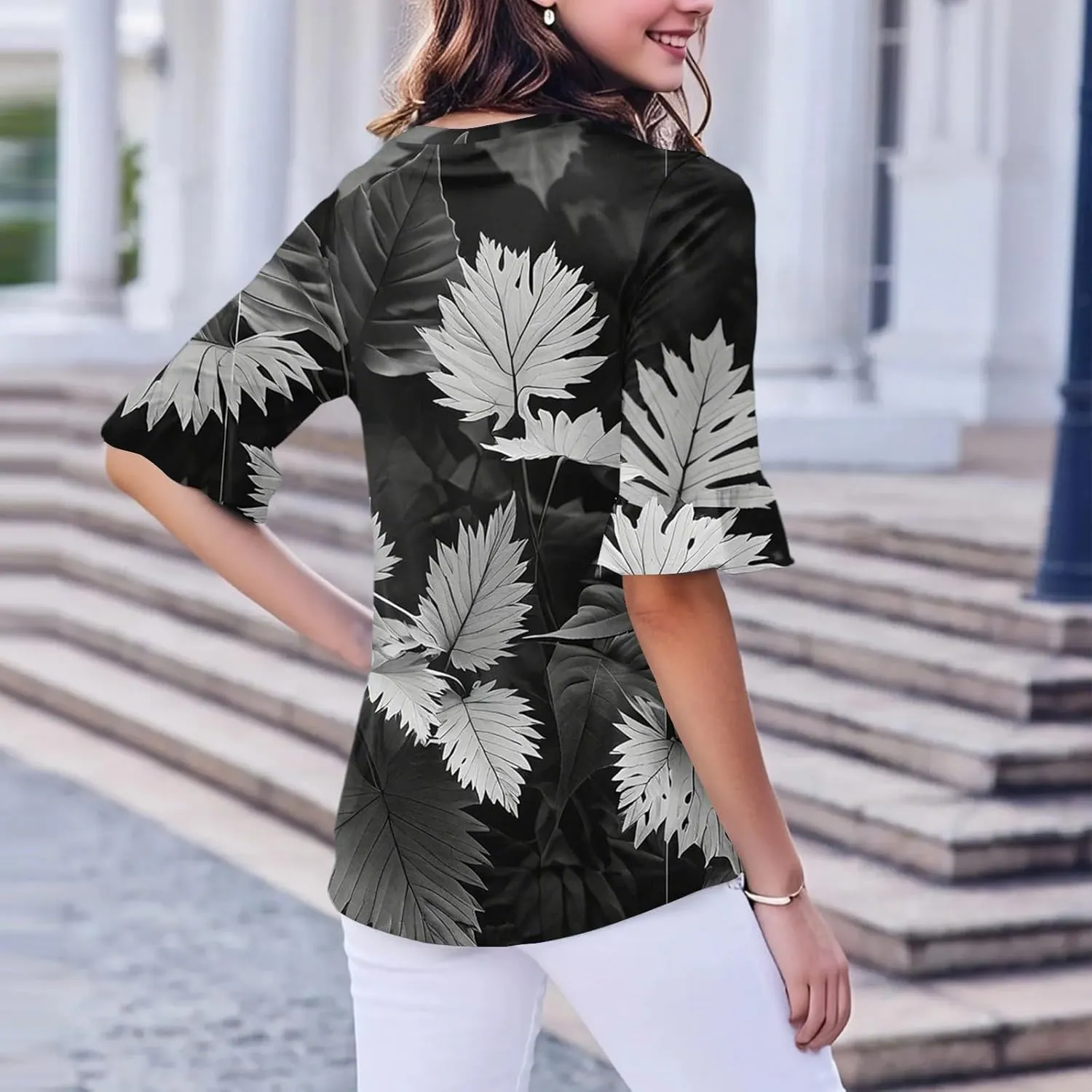 Five-Pointed Sleeve T-Shirts for Women Floral Print Lightweight Going Out Tops 2025 Casual Loose Summer Tees Blouses