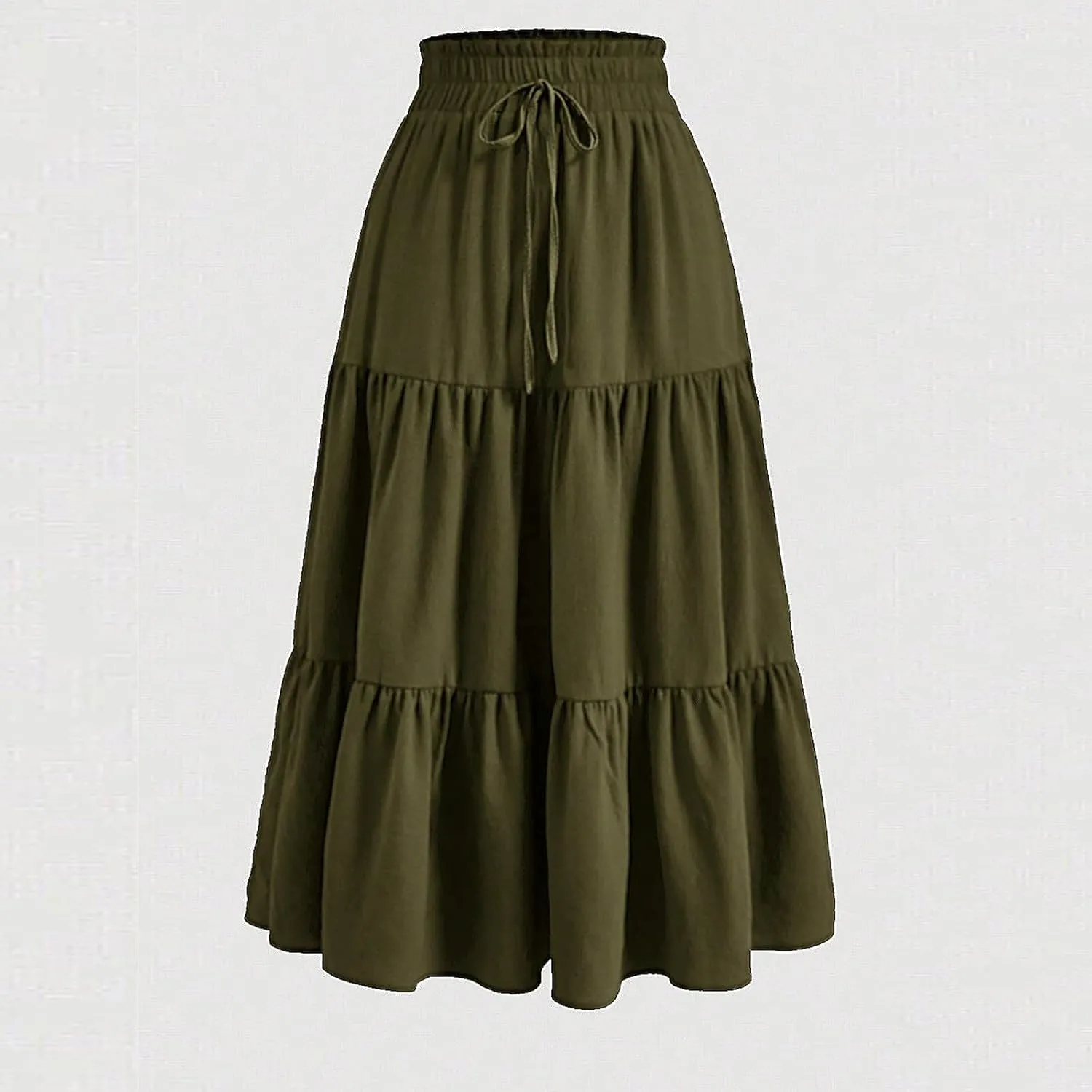 Floral Maxi Skirts for Women Ditsy Floral Tiered Flowy Long Skirt Boho Drawstring High Waisted Aline Ruffle Skirt