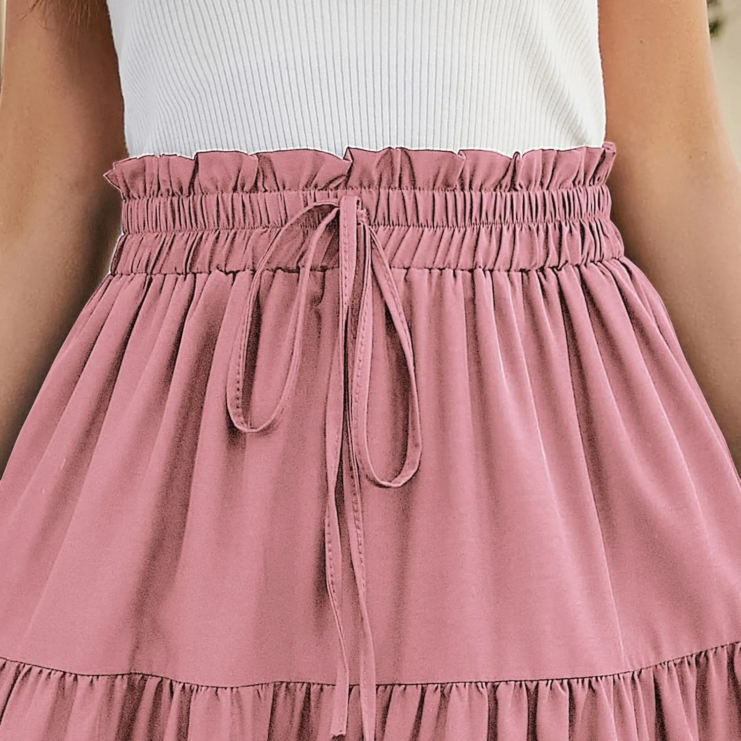 Floral Maxi Skirts for Women Ditsy Floral Tiered Flowy Long Skirt Boho Drawstring High Waisted Aline Ruffle Skirt
