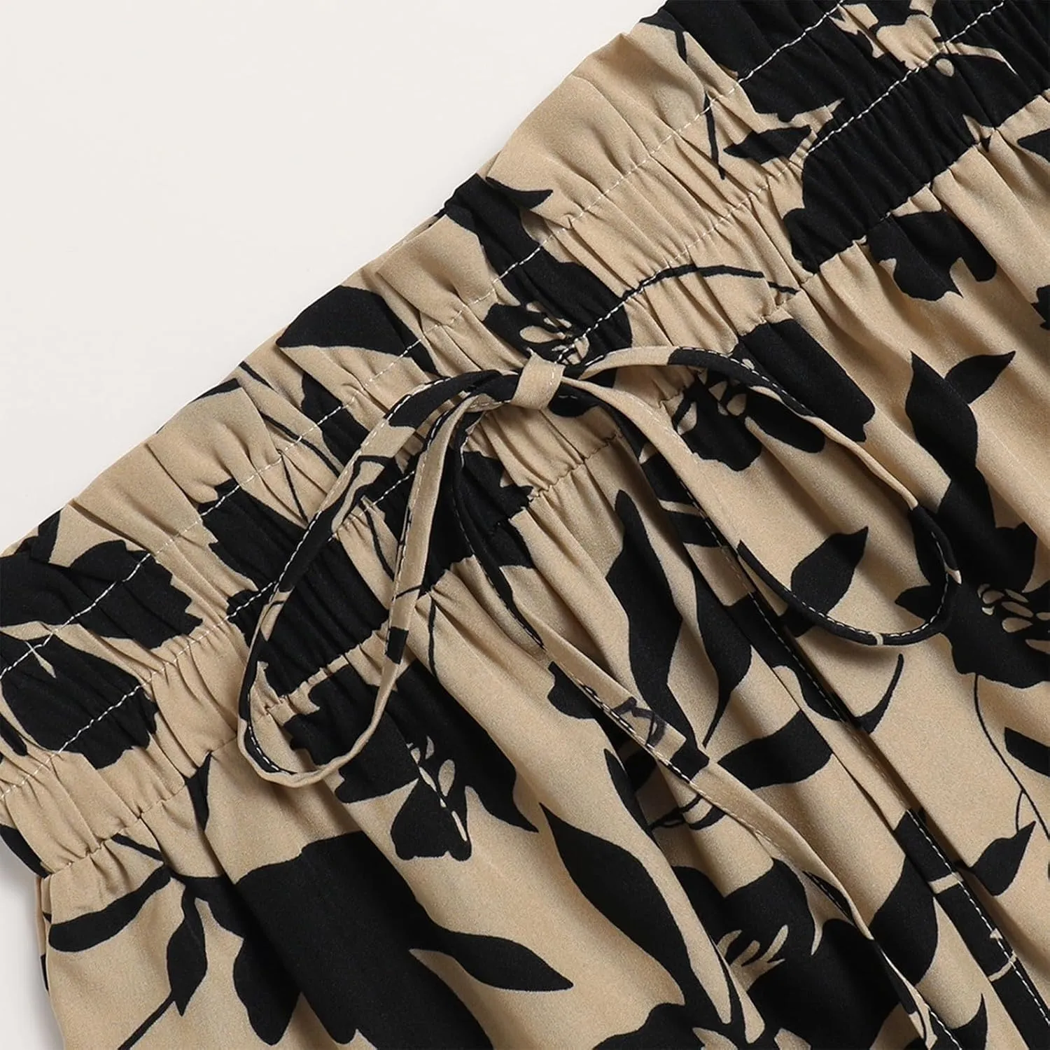 Floral Maxi Skirts for Women High Waisted Ankle Length Flared Skirt Drawstring Casual Boho Flowy A-Line Skirts