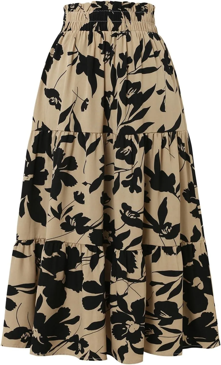 Floral Maxi Skirts for Women High Waisted Ankle Length Flared Skirt Drawstring Casual Boho Flowy A-Line Skirts