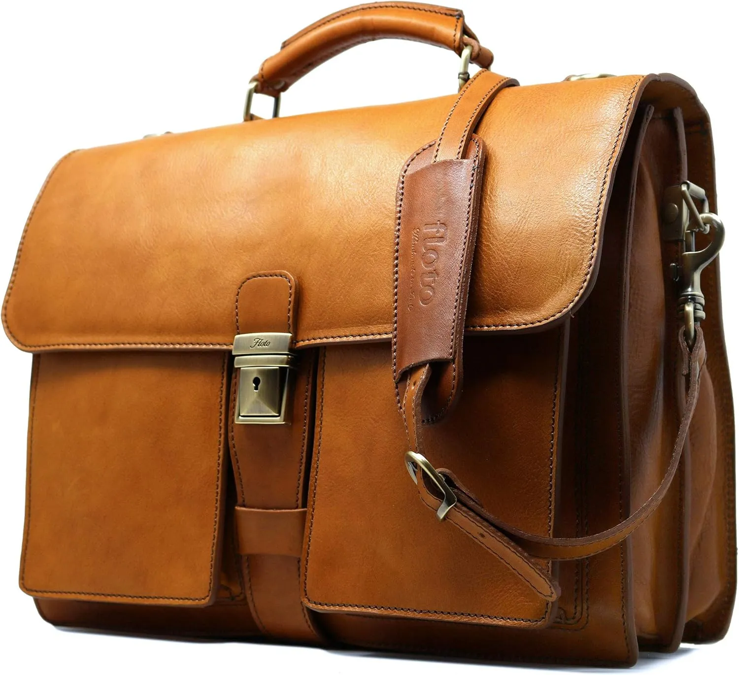 Floto Novella Leather Briefcase  Italian Handmade Briefcase for Men & Women