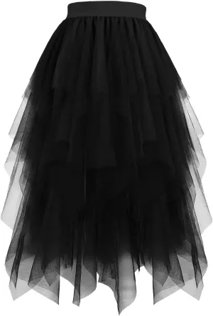 Flowy Skirts for Women Midi Mesh Tutu High Waisted A Line Dance Skirts Puffy Tulle Fairy Skirts Elegant Party Skirts