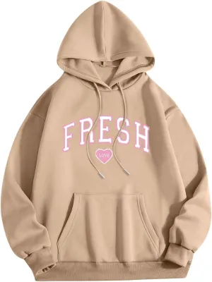 Fresh Hoodie Oversized Pink Letter Graphic Long Sleeve Casual Pocket Love Streetwear Baggy Preppy Pollover Top