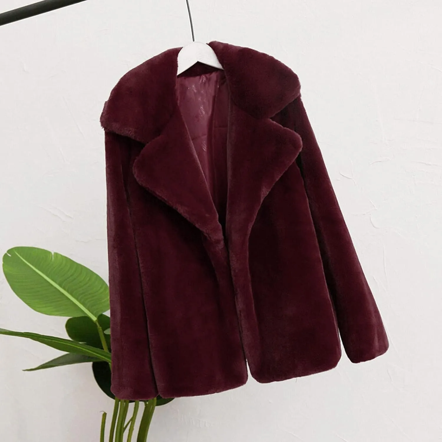 Fuzzy Fleece Jacket for Women Sherpa Lined Solid Color Fashion Warm Winter Coats Cropped Trench Cardigan Outwear Tops