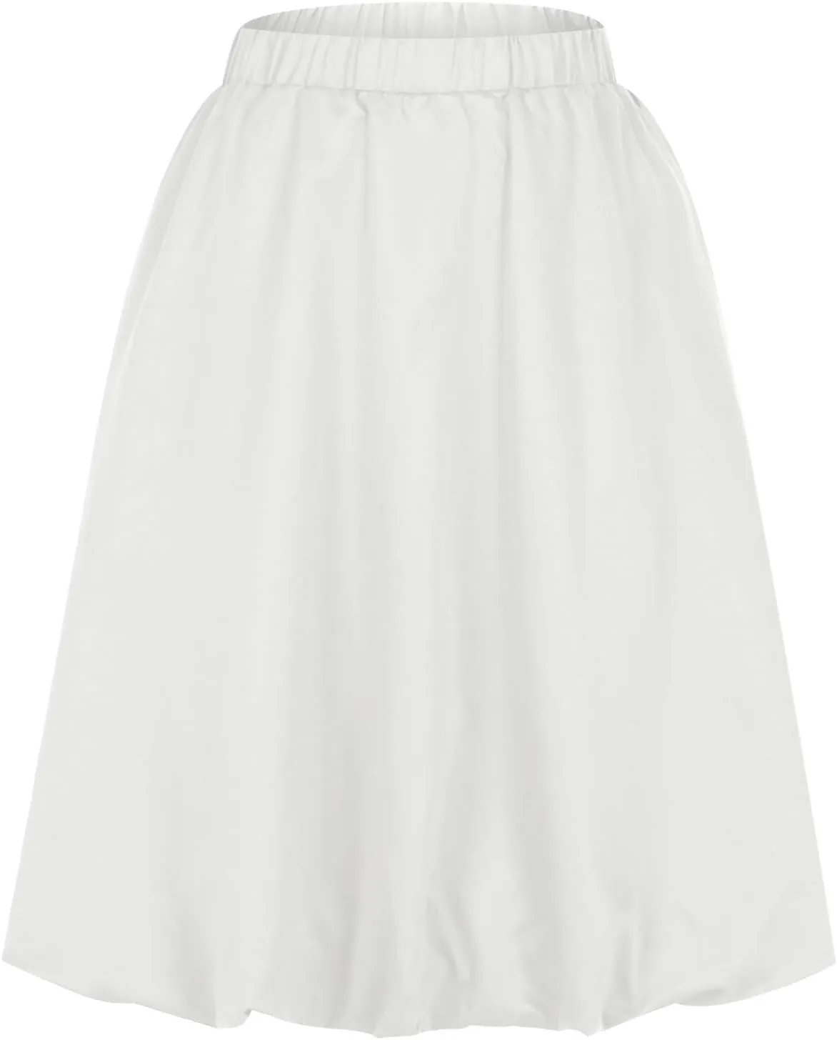 FZYLQY 2025 Women Knee Length Puffy Skirts Elastic Waist Pleated Balloon Midi Skirt Casual Trendy Plain Puff Bubble Skirts
