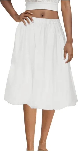 FZYLQY 2025 Women Knee Length Puffy Skirts Elastic Waist Pleated Balloon Midi Skirt Casual Trendy Plain Puff Bubble Skirts