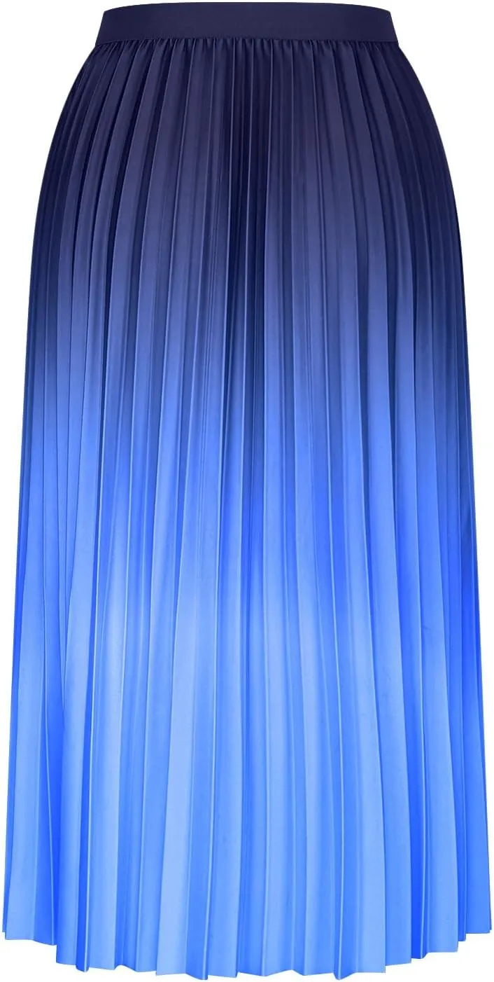 FZYLQY Gradient Color Skirt for Women Fashion Elegant High Waist Pleated Skirts Casual Slim Fit Basic Go Out Midi Skirt 2025