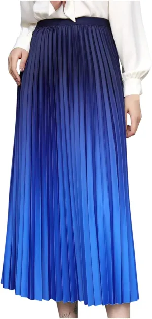 FZYLQY Gradient Color Skirt for Women Fashion Elegant High Waist Pleated Skirts Casual Slim Fit Basic Go Out Midi Skirt 2025