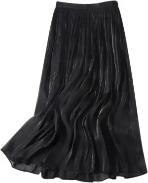 FZYLQY Plus Size Pleated Flare Midi Skirts for Women High Waisted Ruffle Boho Summer Beach Skirt Mid Length A Line Skirts